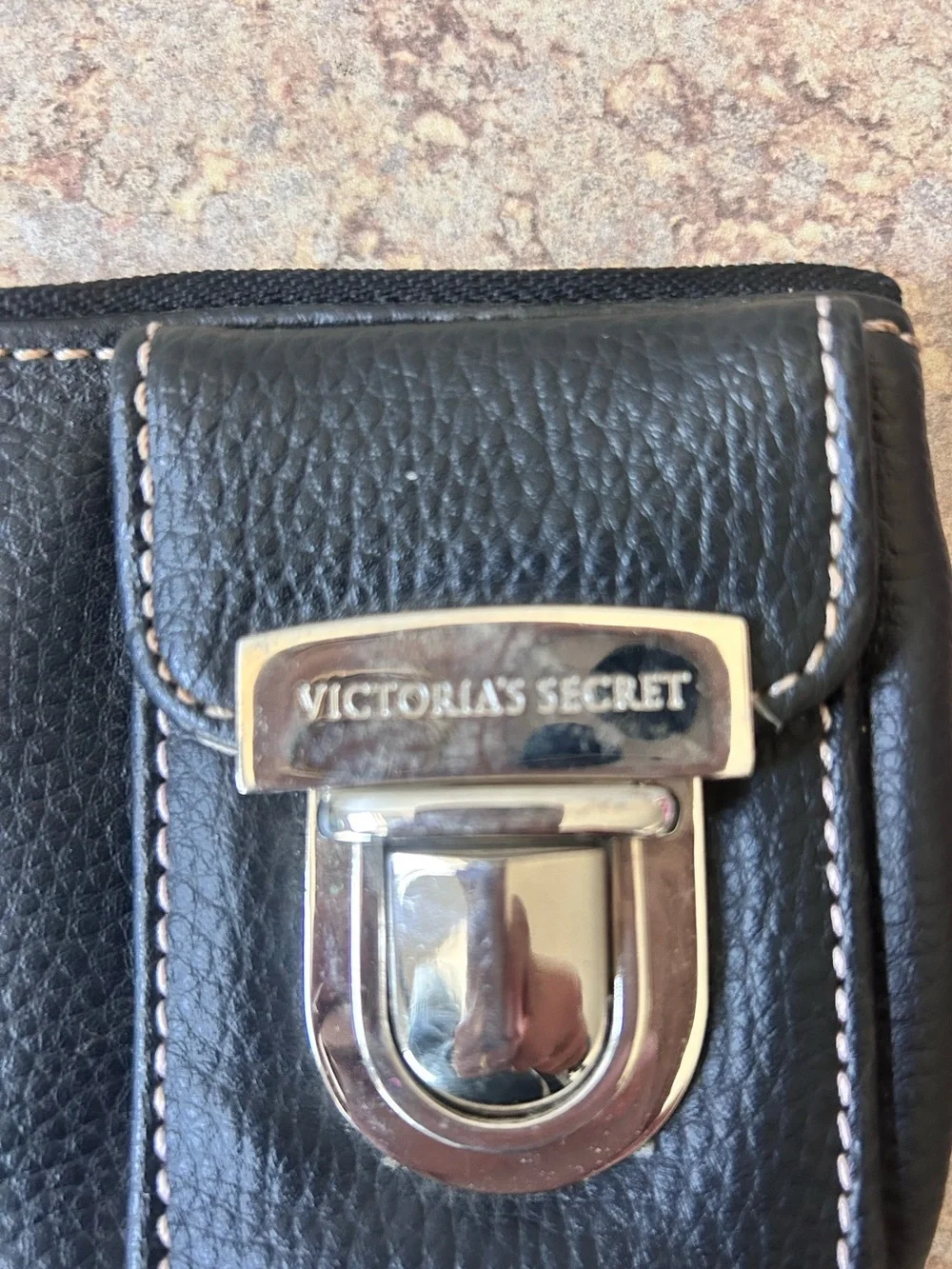 Y2K Victoria’s Secret 6x4 Black Leather Wristlet with big silver buckle